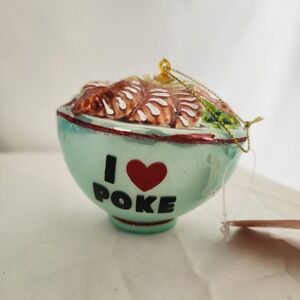 NWT World Market Poke Bowl Ornament I Heart Poke Blue